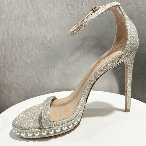 🌹STUART WEITZMAN🌹 Nudistdisco Imitation Pearl Glitter Sandal Size: 7 - Picture 8 of 12